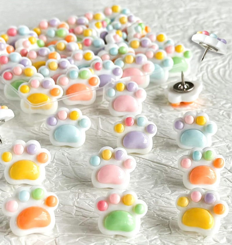 Tandarui 30 Pcs Cute Push Pins,Decorative Thumb Tacks,Animal Push Pins for Photo Wall Maps,Memo Note,Bulletin Board or Cork Boards,Multi-Functional Pushpin Tool Office Accessories(Cat paw-3) - Image 1
